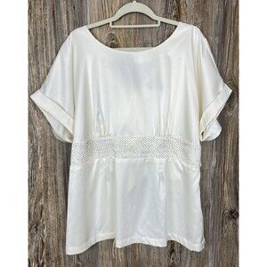 Lane Bryant Blouse Size 18/20 Ivory‎ Embellished Tie Waist Feminine Elegant Chic